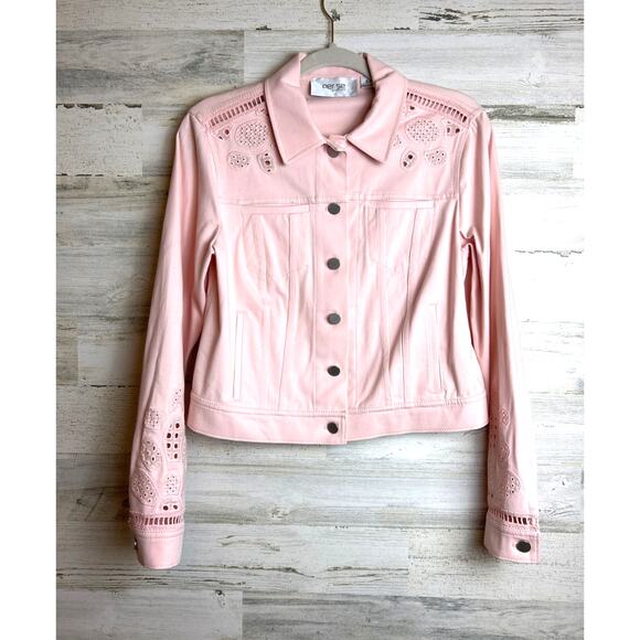 Per Se by Carlisle womens 2/4 Stephanie pink denim cutout Pant Jacket set NEW - Picture 7 of 13